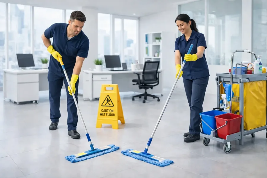 Unterhaltsreinigung Berlin, professionelles Reinigungsteam bei der Arbeit